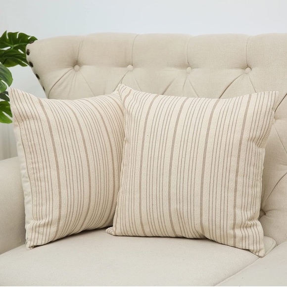 Other - Luxury Home | Modern Farmhouse Beige Textured Linen Striped Throw Pillow Covers
